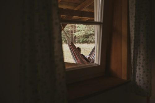 Brown wooden frame glass window