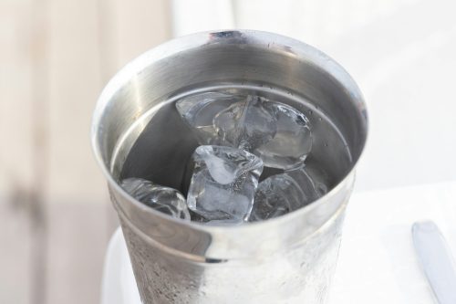 Steel bucket with ice